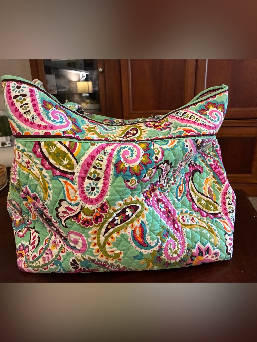 Vera Bradley Large Quilted Paisley Tote Bag Mint Green Pink Floral